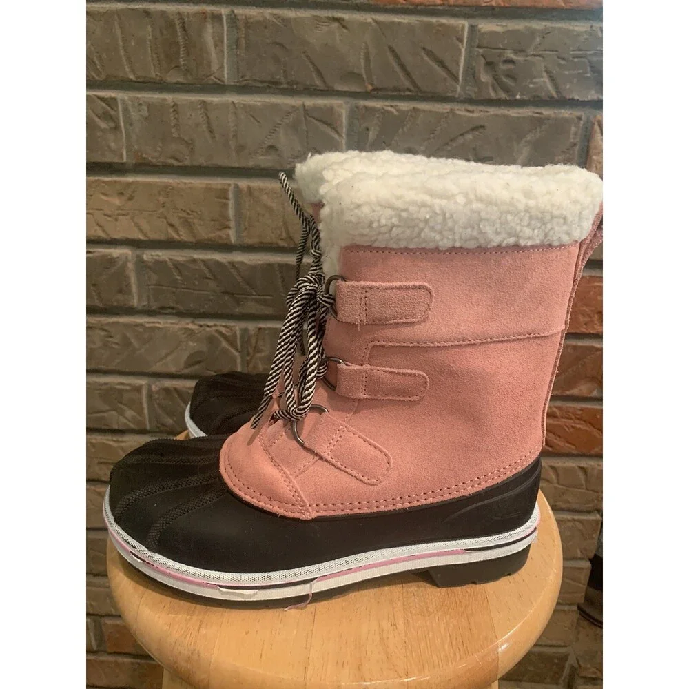 Cat And Jack Pink/ Black/ White Leather/ Rubber Girl’s Lined Boots Size 3